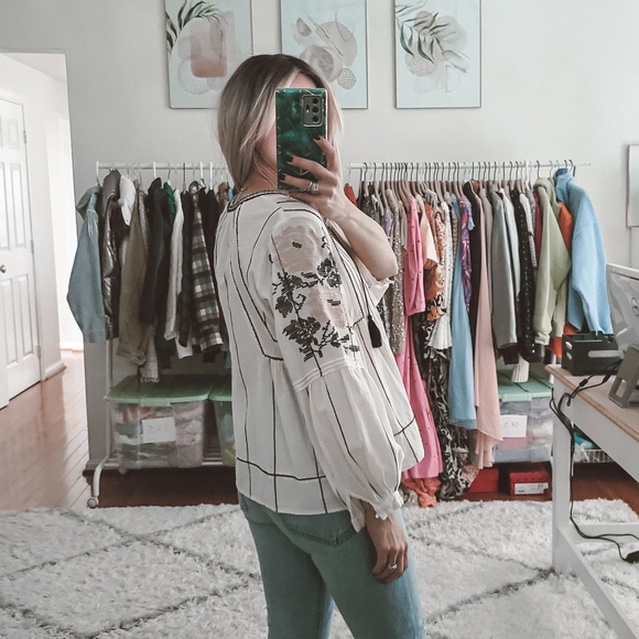 Ulla Johnson cream embroidered balloon sleeves top - Picture 2 of 10